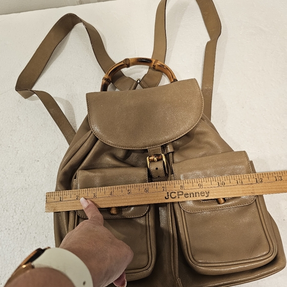 GUCCI 🔥🔥HOST PICK🔥🔥Vintage Bamboo Handle Drawstring Leather  Backpack - Picture 14 of 16